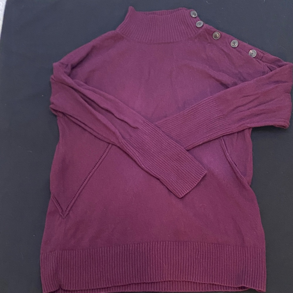 Talbots Burgundy Button-Shoulder Turtleneck Sweater